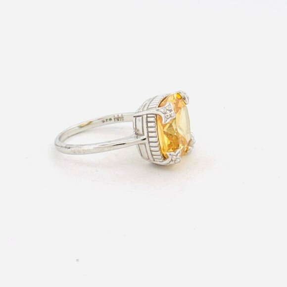 Vintage Style Yellow Cubic Zirconia Ring Sterling Silver 925 Size 6.75 Filigree - Picture 2 of 11
